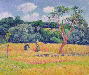 Figures Harvesting a Wheat Field